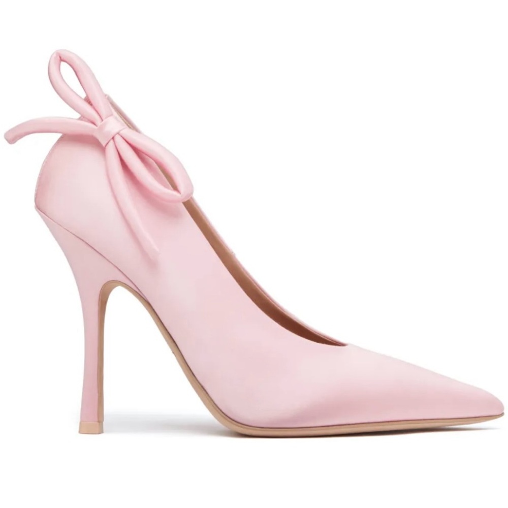 Valentino Garavani Nite-Out 110m Satin Pumps Pink High Heels with Bow Size 37.5
